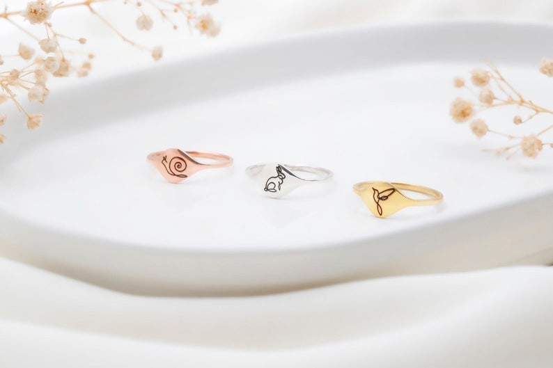 Custom Personalized Gold Ring Minimalist Engraved Animal Design Butterfly ETC