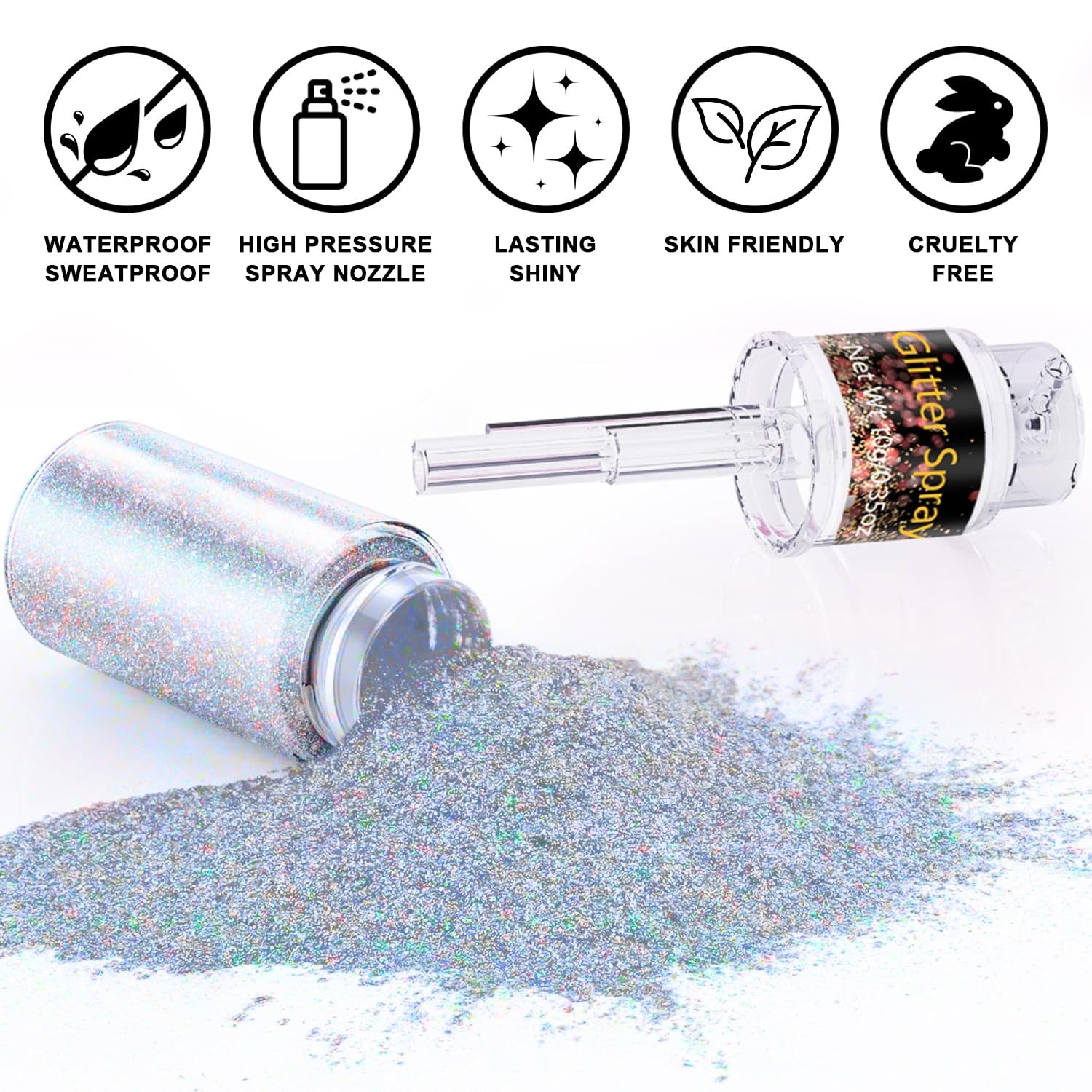 Hair and Body Glitter Spray, 1PC Glint-Rainbow