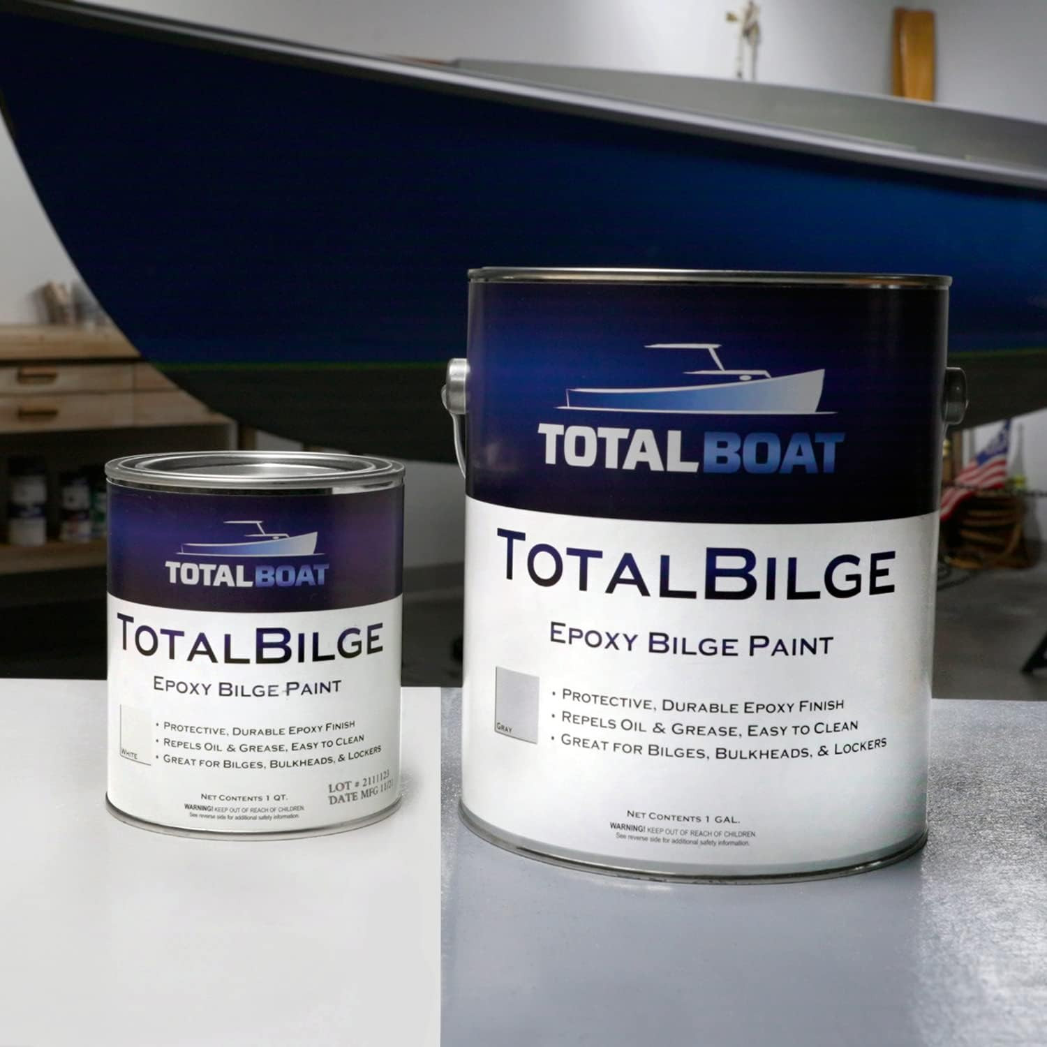 TotalBoat TotalBilge Gray Quart Epoxy Bilge Paint for Boats, Bulkheads & Lockers