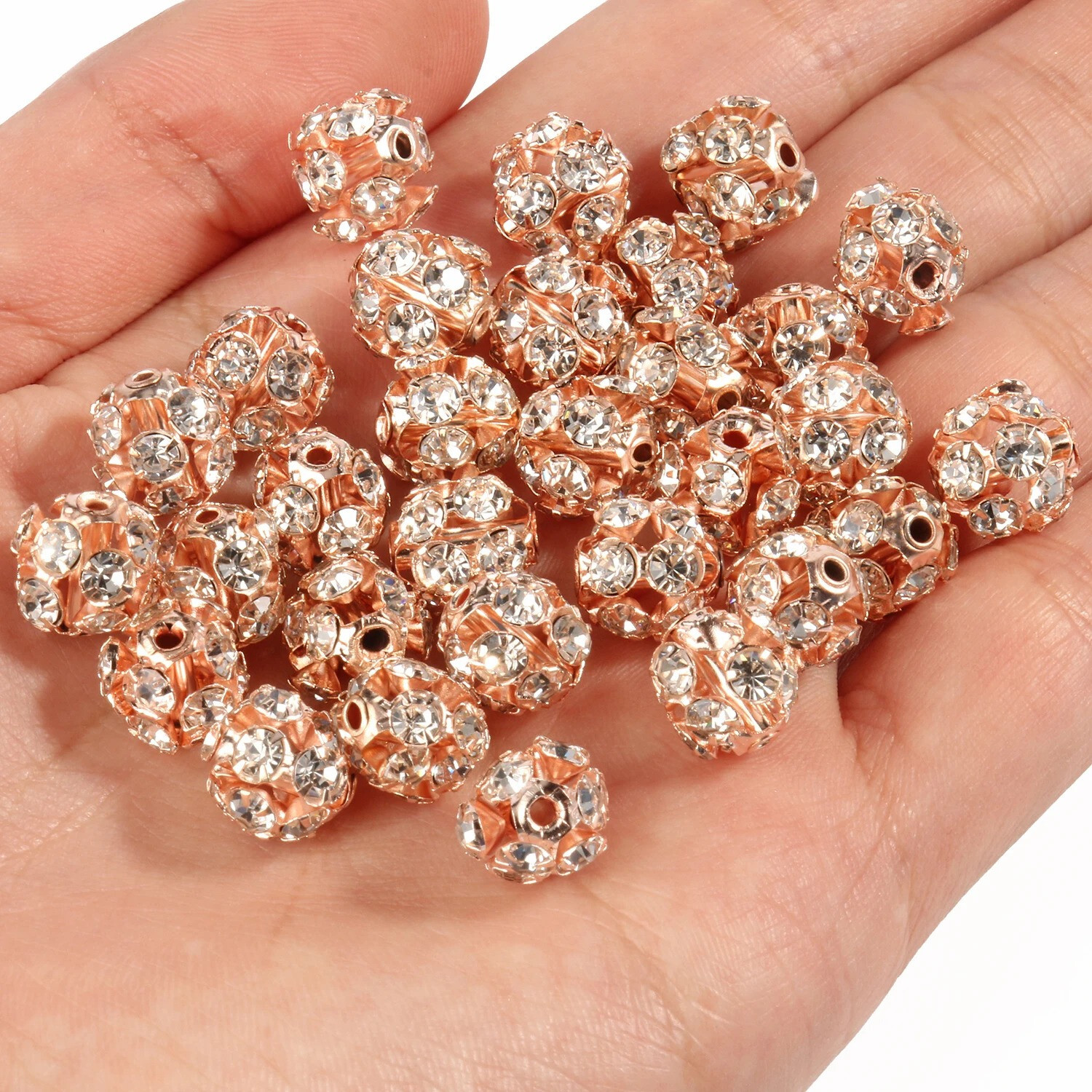 50pcs Rhinestone Beads Crystal Loose Spacer Round Jewelry Making 6mm 8mm 10mm