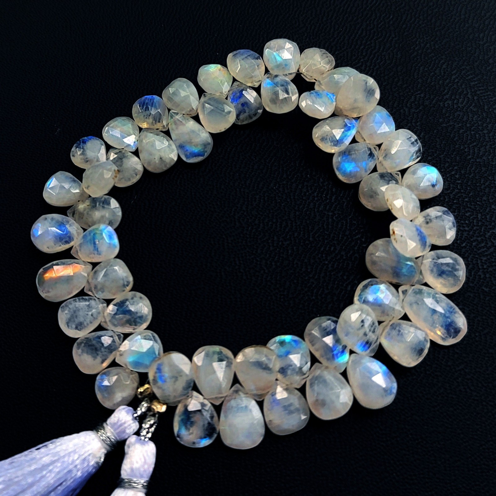 Natural Rainbow Fire Moonstone 9×7 to 10×7 mm Faceted Pear Shape Beads 8″ Strand