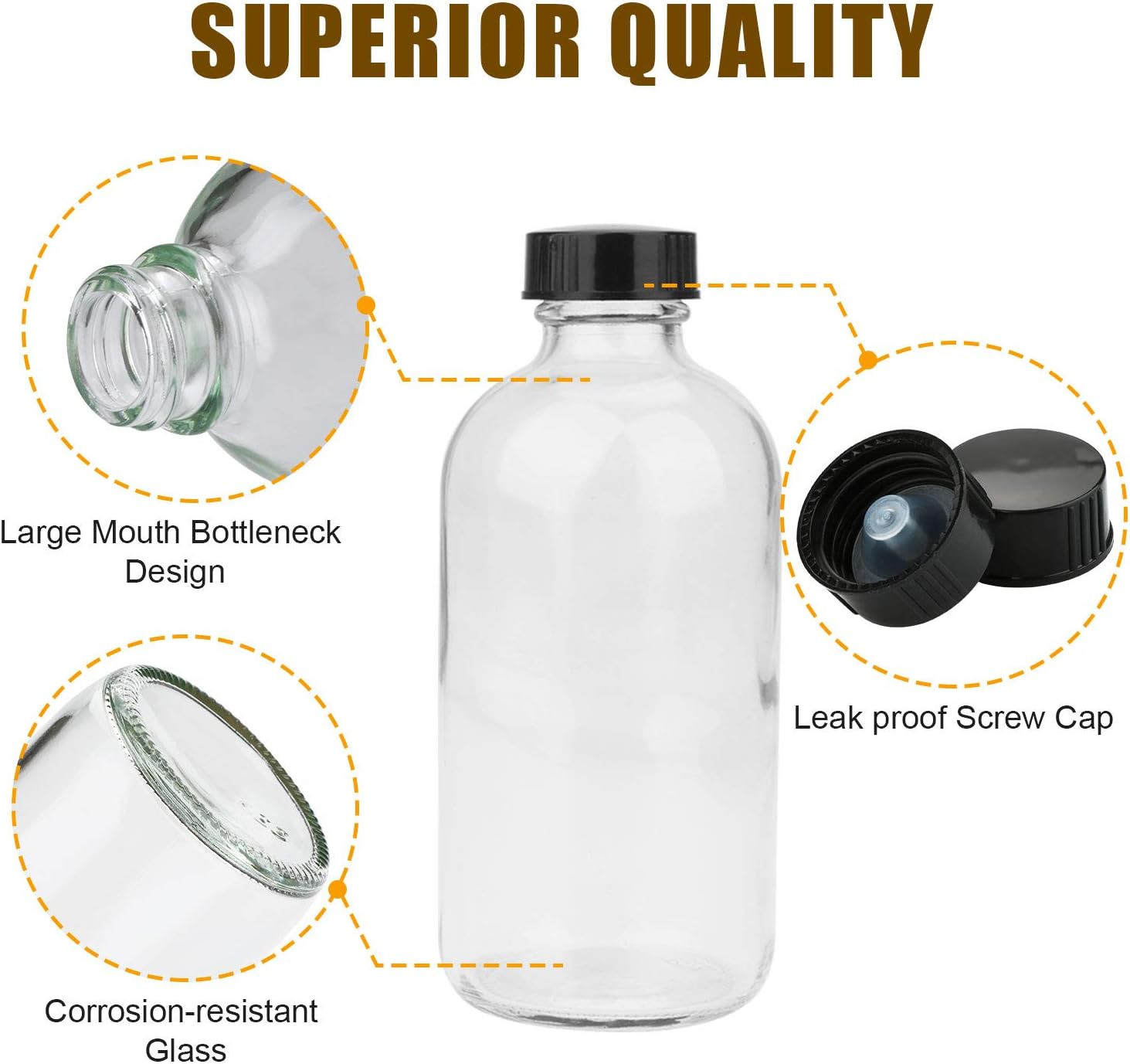 8Oz Clear Glass Bottles, 20 Pack Glass Storage Bottles with Black Lids (20 Label