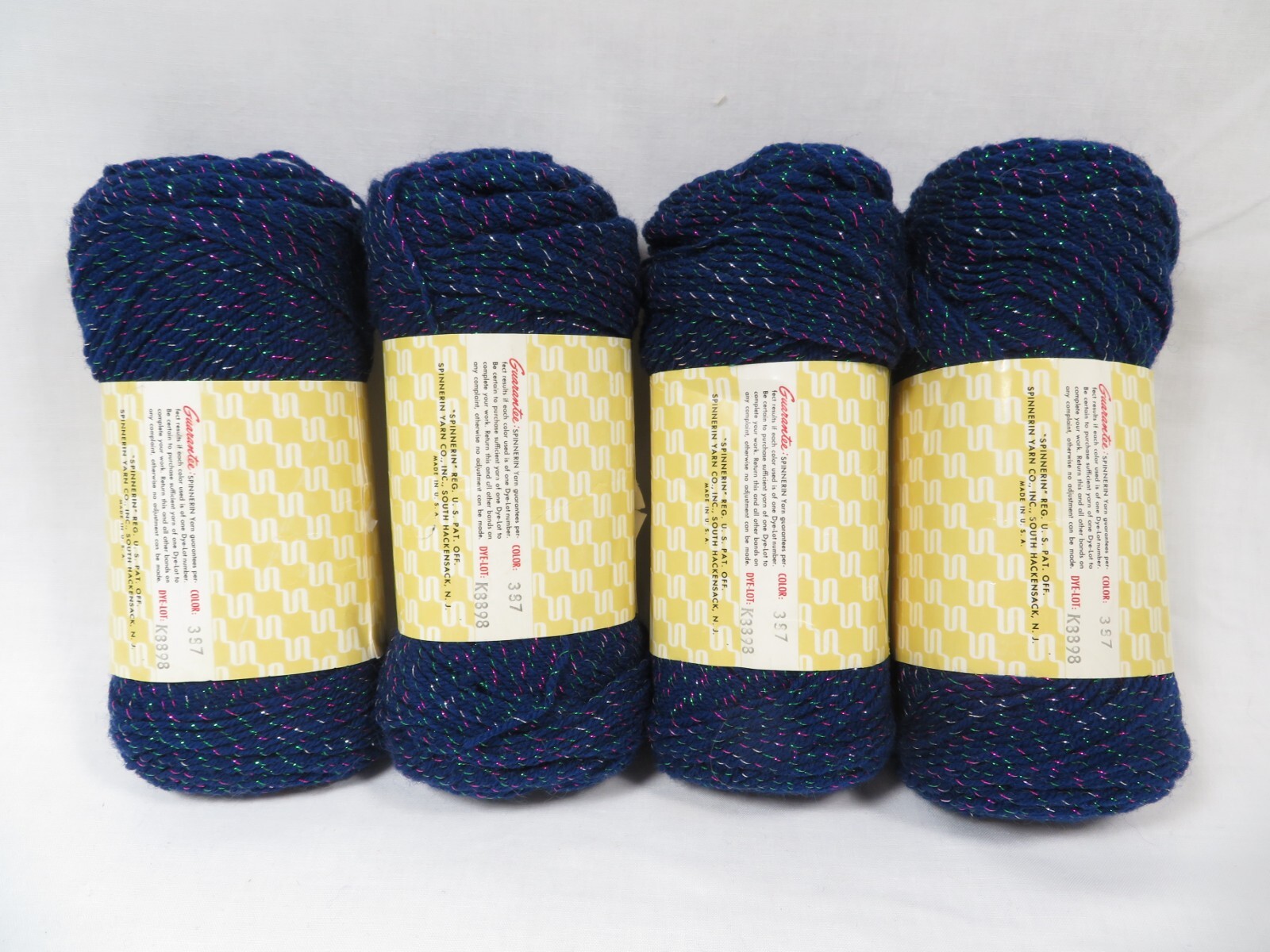 Vintage Spinnerin Sparkle Twist Yarn Lot of 4 Skeins Navy Blue