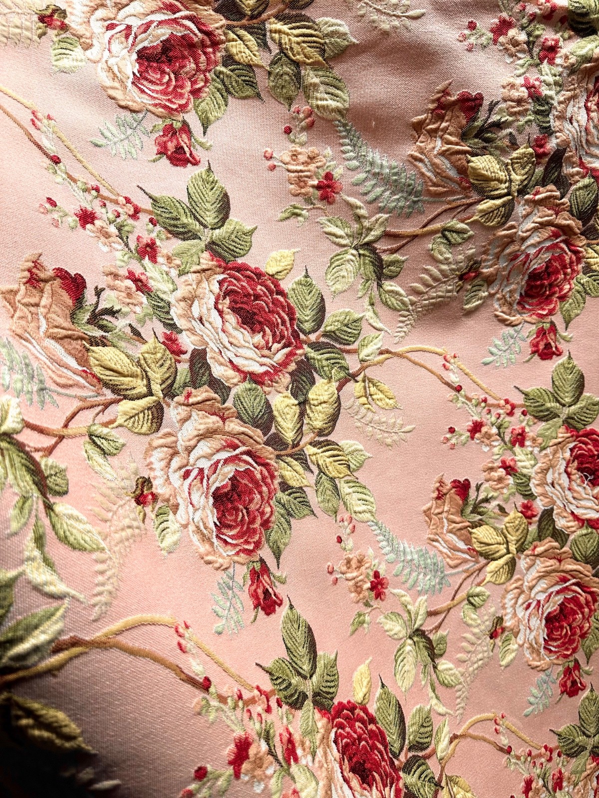 LIGHT PINK Multicolor Floral Upholstery Drapery Brocade Fabric (54 in.) Sold BTY