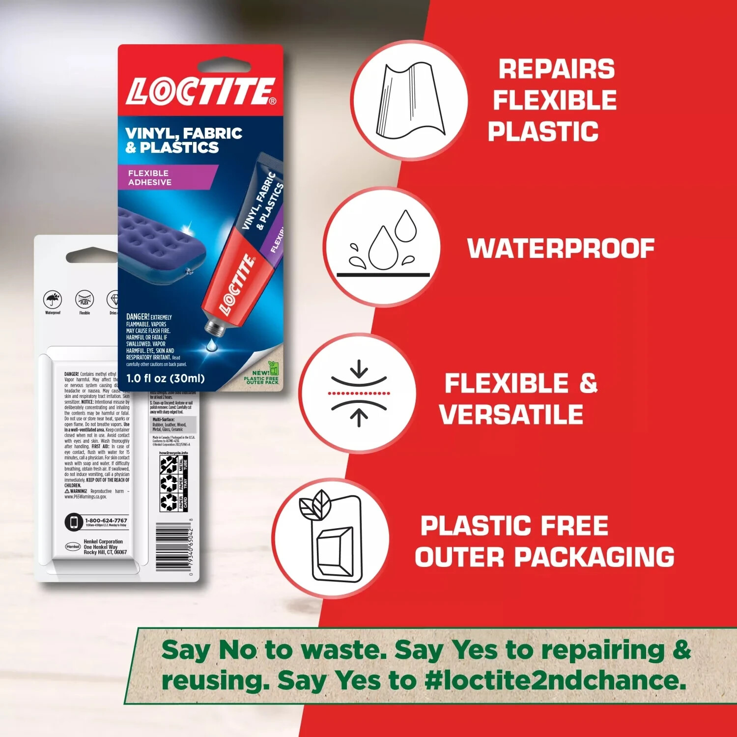 Loctite Vinyl Fabric & Plastic Repair Flexible Adhesive 1 oz, 1 Squeeze Tube