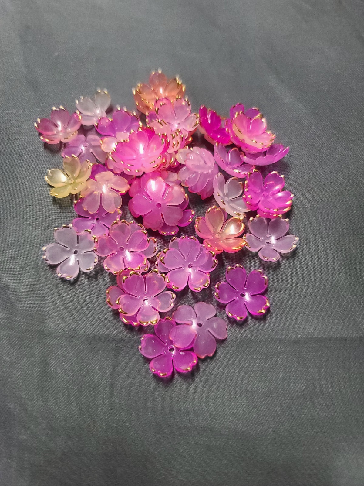 50pcs Cherry Blossom Beads Acrylic Flower Bead End Cap Torus Floral Charm Gold
