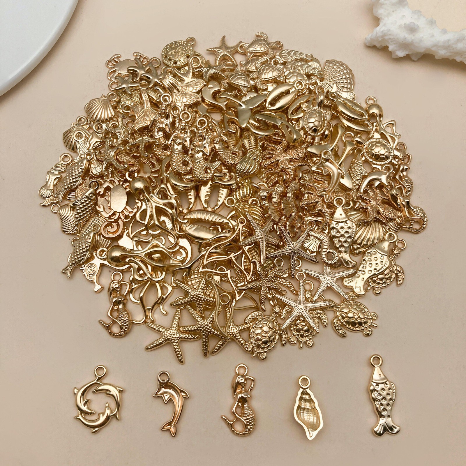 50/100pcs Mixed Ocean Charms Shell Starfish Seahorse Pendants Diy Jewelry Making