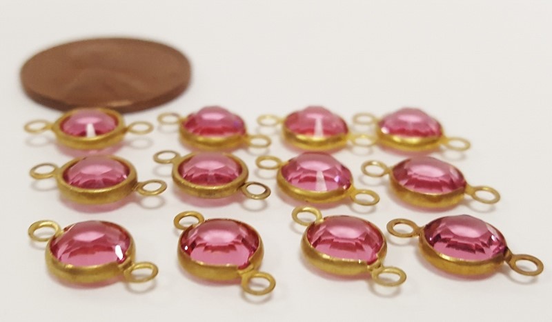 12 Vintage Swarovski Jewel Rose / Peridot SS30 Channel 2 Loop Connectors J142