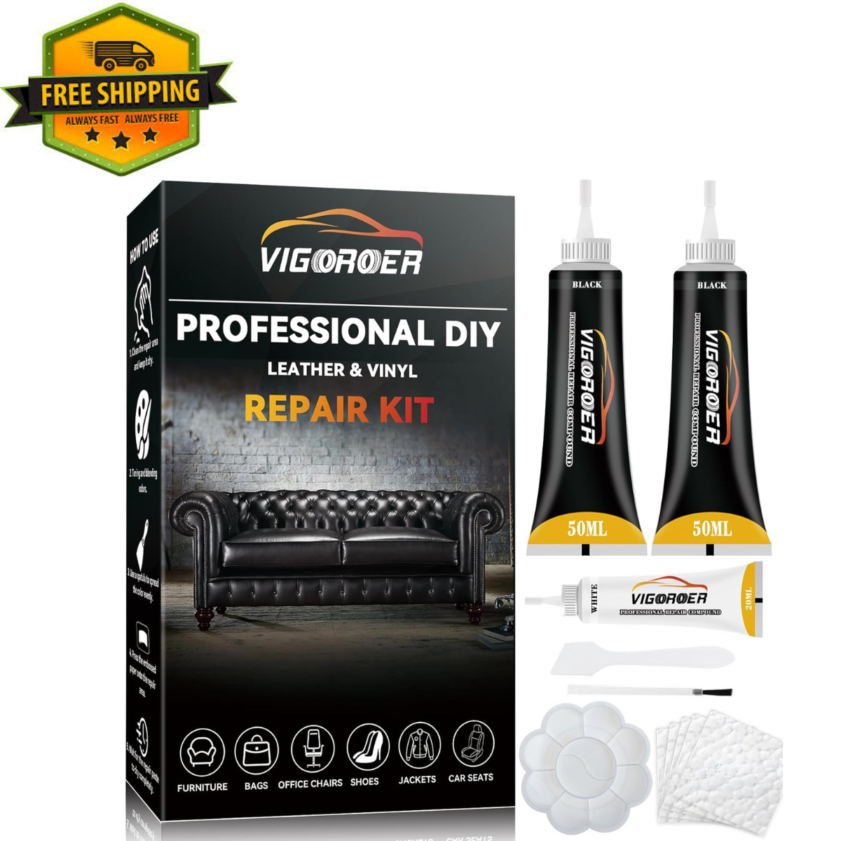 Black Leather Repair Kit for Furniture, Leather Seat Repair Kit for Cars, Easily
