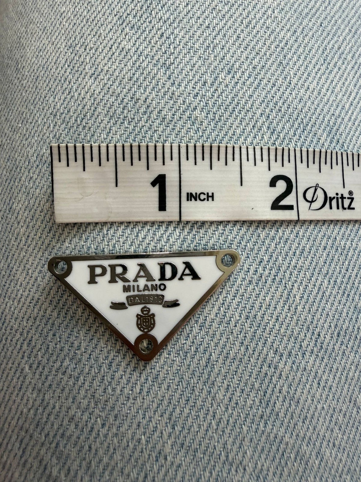 Prada Replacement Triangle Metal White Logo Plate For Repair 1,5″