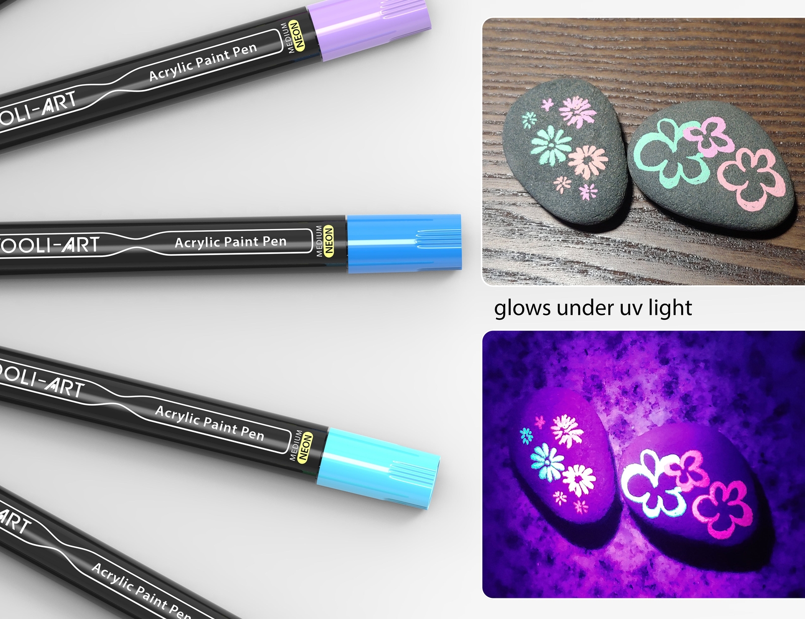 TOOLI-ART 24 Neon Fluorescent Acrylic Paint Pens Set (EXTRA FINE + MEDIUM)