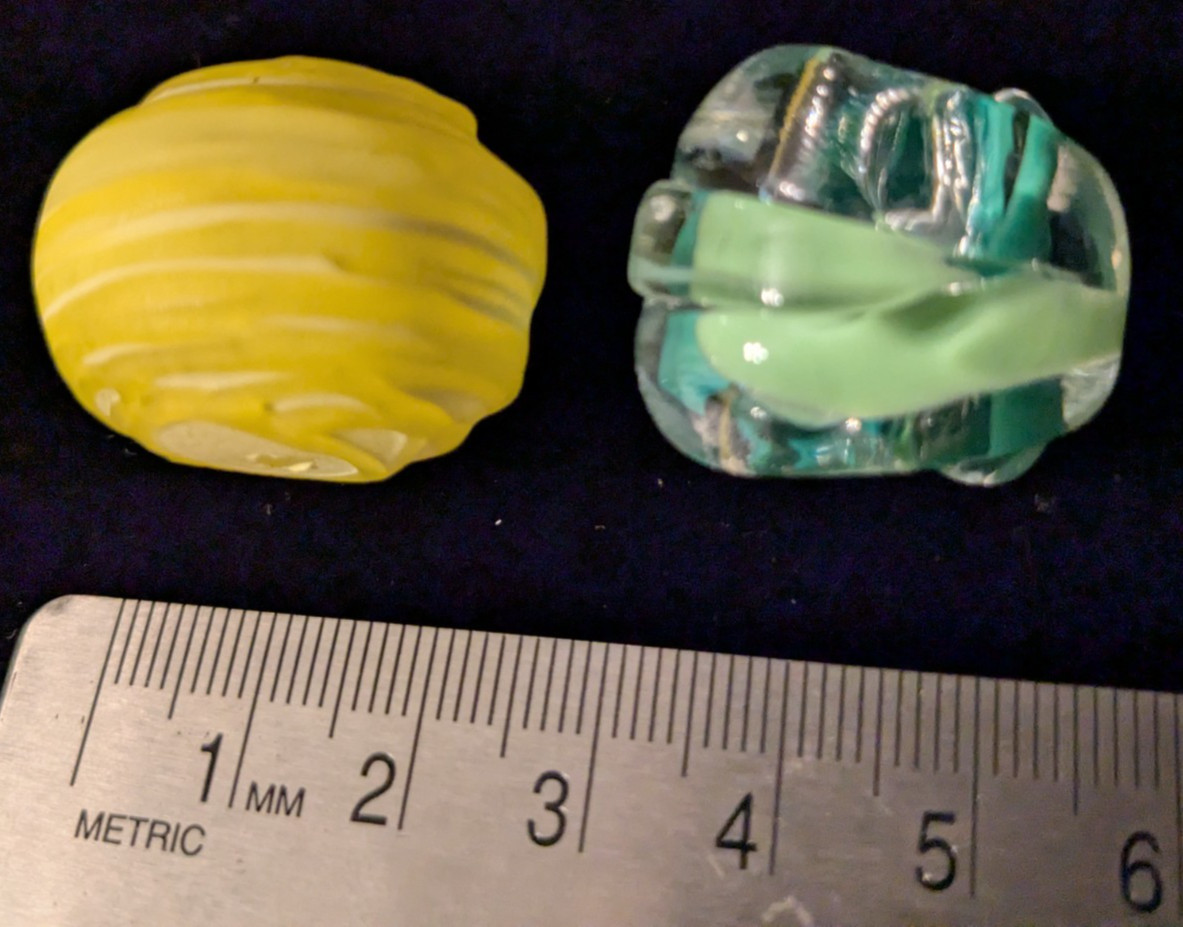 TWO FOCAL BEADS approx 28 mm LAMPWORK GLASS Beads -Yellow & Turquoise