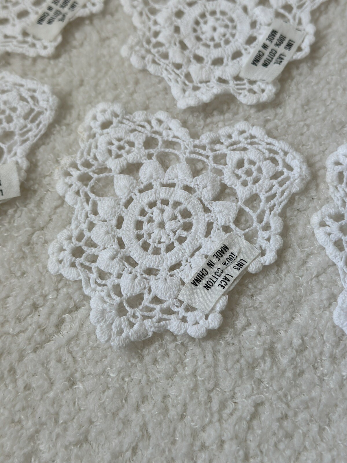 4 Inch White Heart Shapes Crochet Lace Doilies 12 Count
