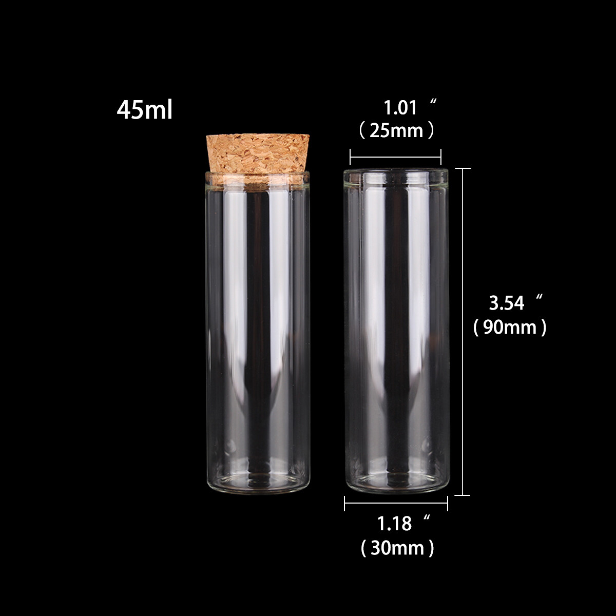 15ml-100ml Small Glass Test Tube with Cork Stopper Bottles Jars Vials 24 pieces