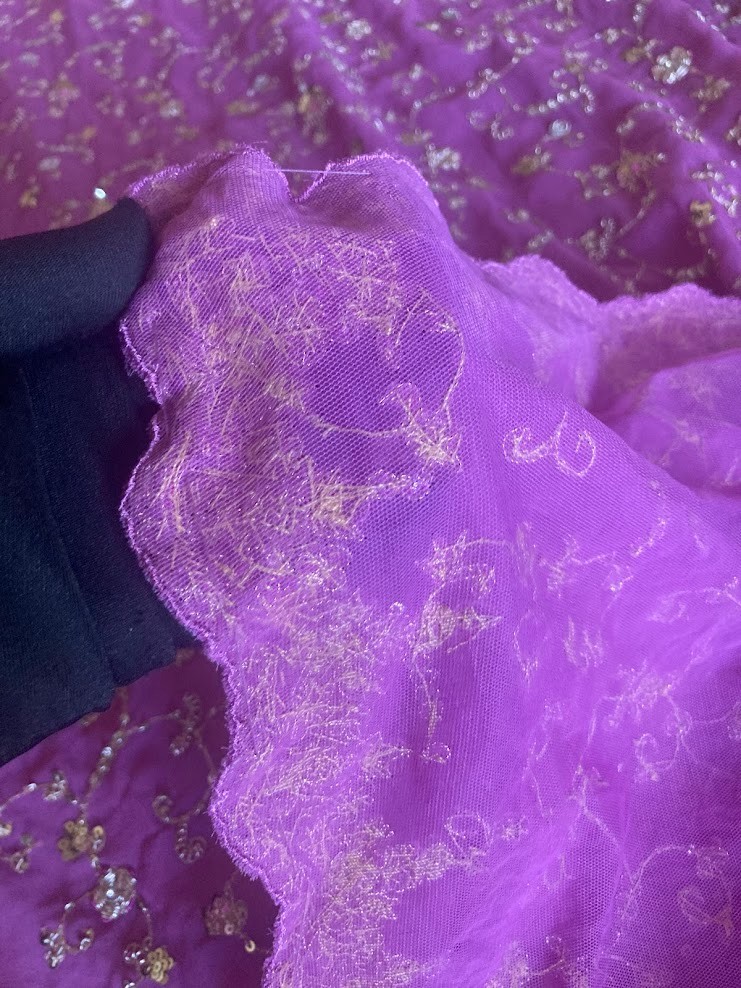 Vintage Indian Orchid Lavender Scarf Zardozi Gold Sequin Kundan Dupatta 100×44