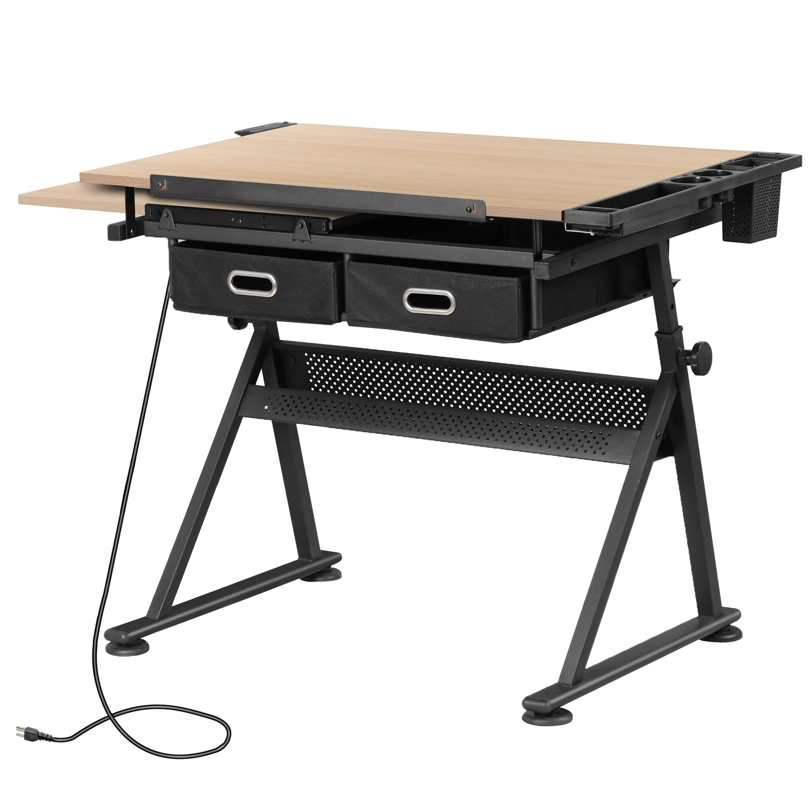 Adjustable Artist Table Tilted Tabletop Drafting Stool & Storage Drawer Natural