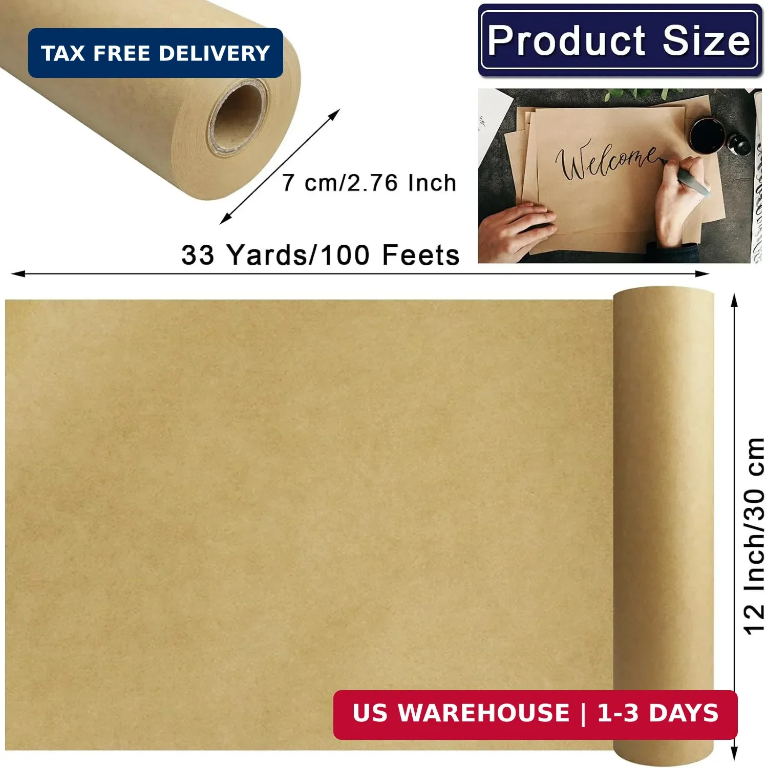 Brown Kraft Paper Roll 12″ x 100 Ft(1200 inch) Recycled Brown Craft Paper Roll f