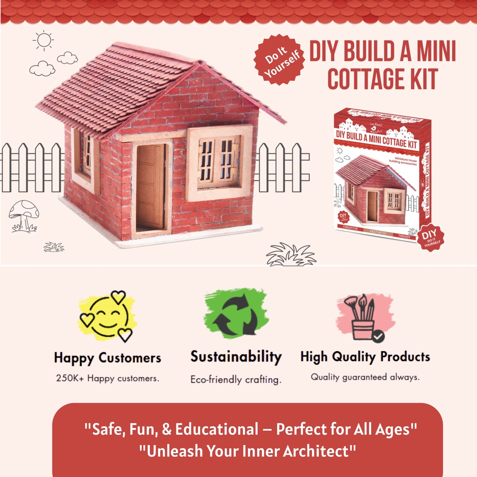 DIY Mini Cottage Kit – 1368+ Pcs BIS Safe Model House Craft for All Ages