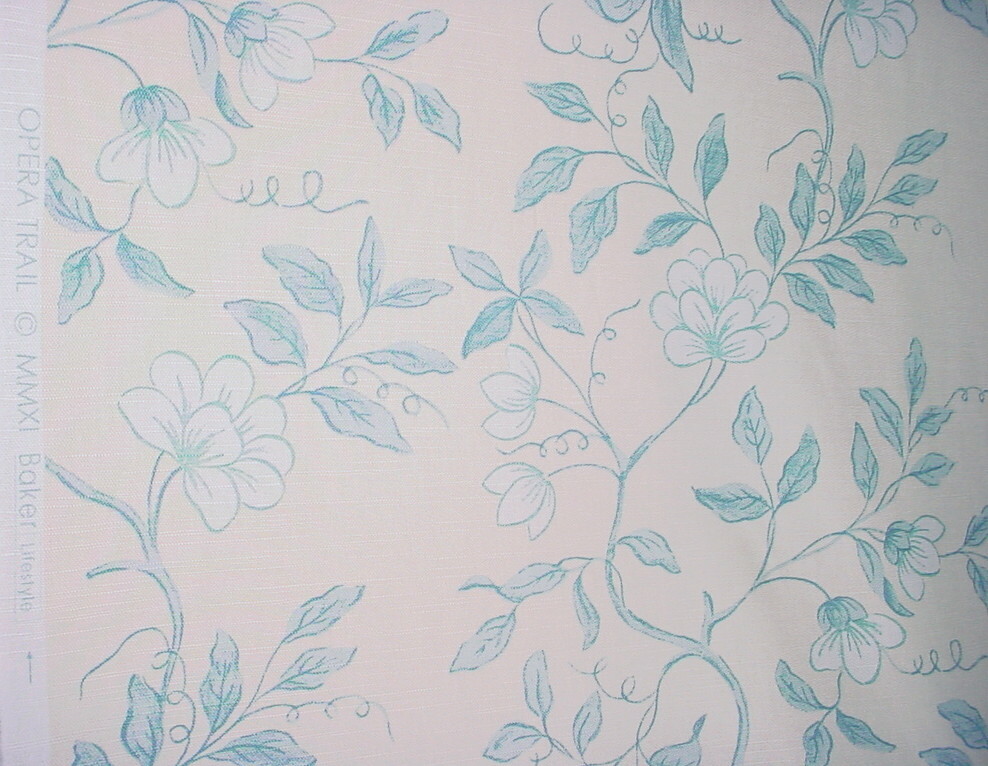 10-7/8Y GP J Baker PP50345 Opera Trail Aqua Floral Cotton Upholstery Fabric