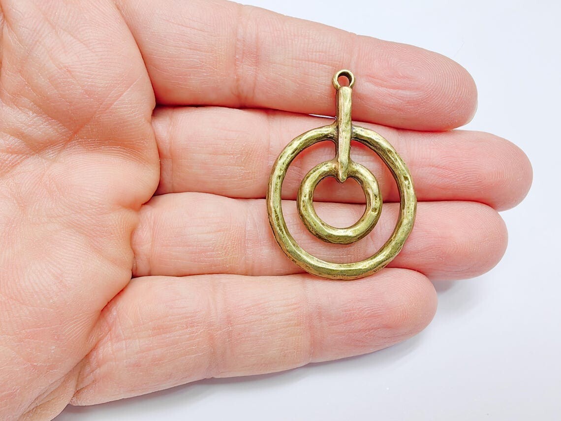 Double Circle Charms, Geometric Earring Charms, Antique Bronze 42x30mm G36943
