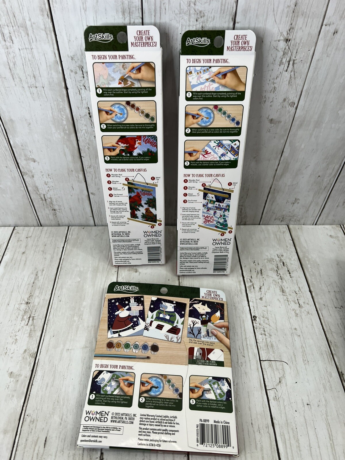 Art Skills Paint by Number Lot of 3 Christmas Kits Snowmen Cardinal New Unopened