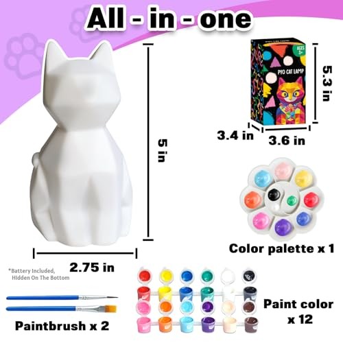 Paint Your Own Lamp Kit – Arts and Crafts Supplies, Toys for Ages 8-13, Cat