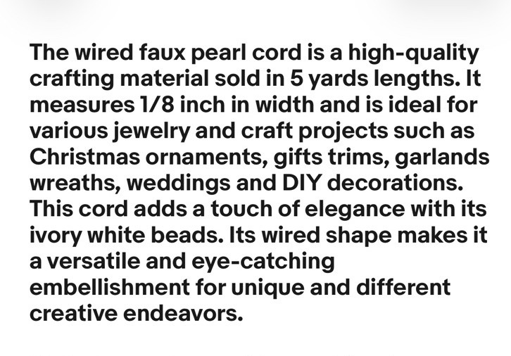 White Ivory Pearls Trims Wired 1/4″ x 5 yards Jewelry Crafts Christmas Ornaments