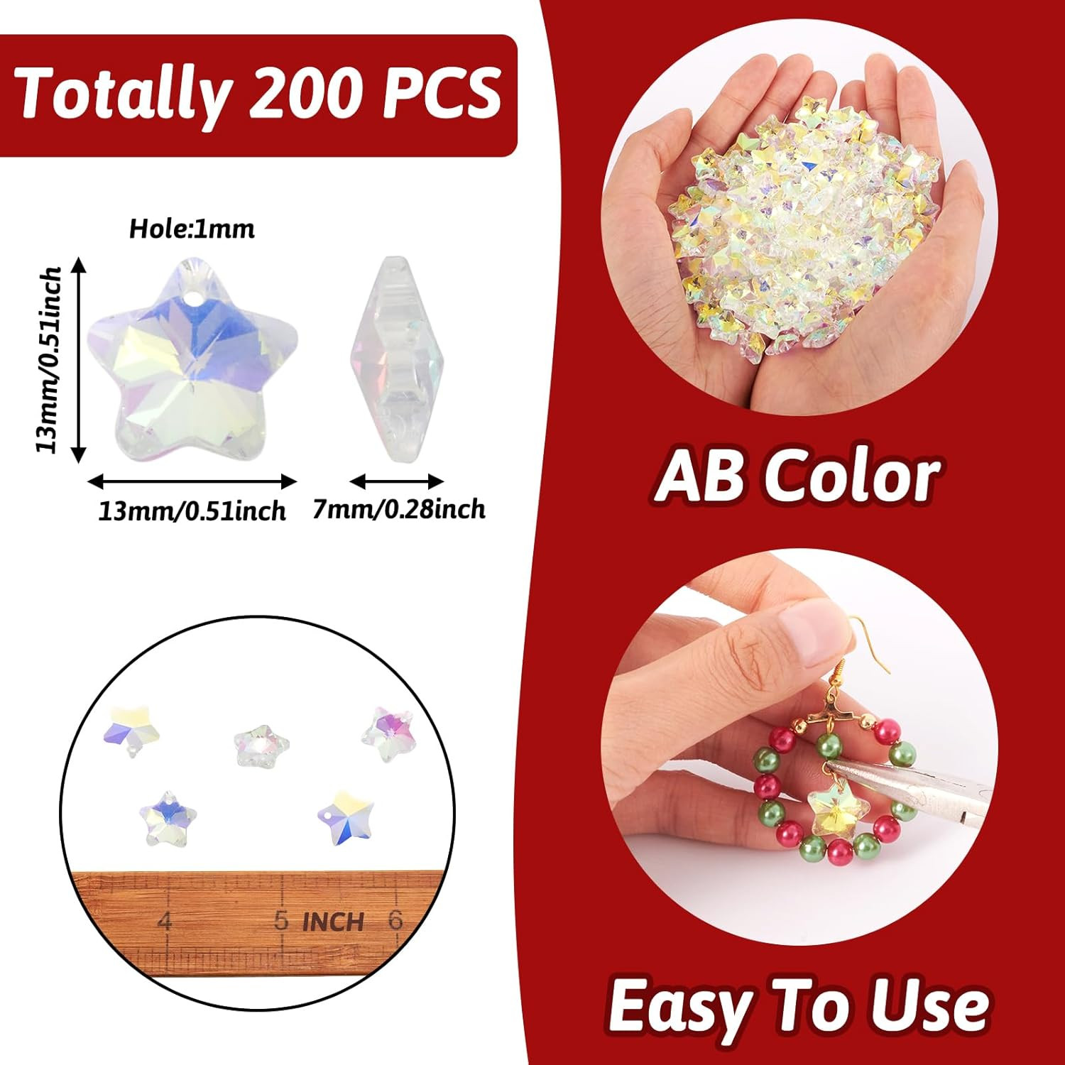 200 Pcs Faceted Crystal Glass Beads AB Color Crystal Star Loose Beads & Celestia
