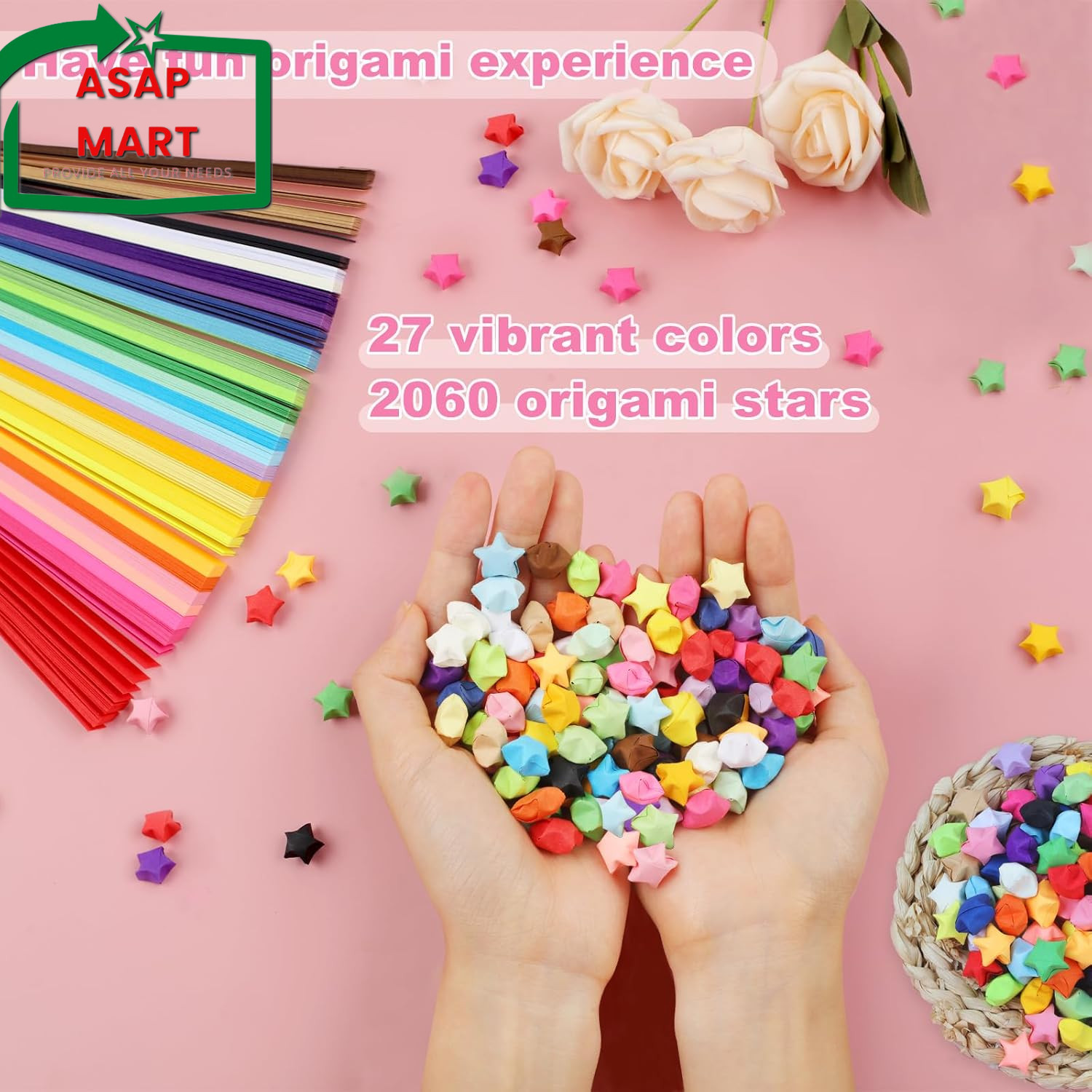 Phinus 2060 Sheets Origami Paper, 27 Assortment Colors Paper Star Strips, Star P