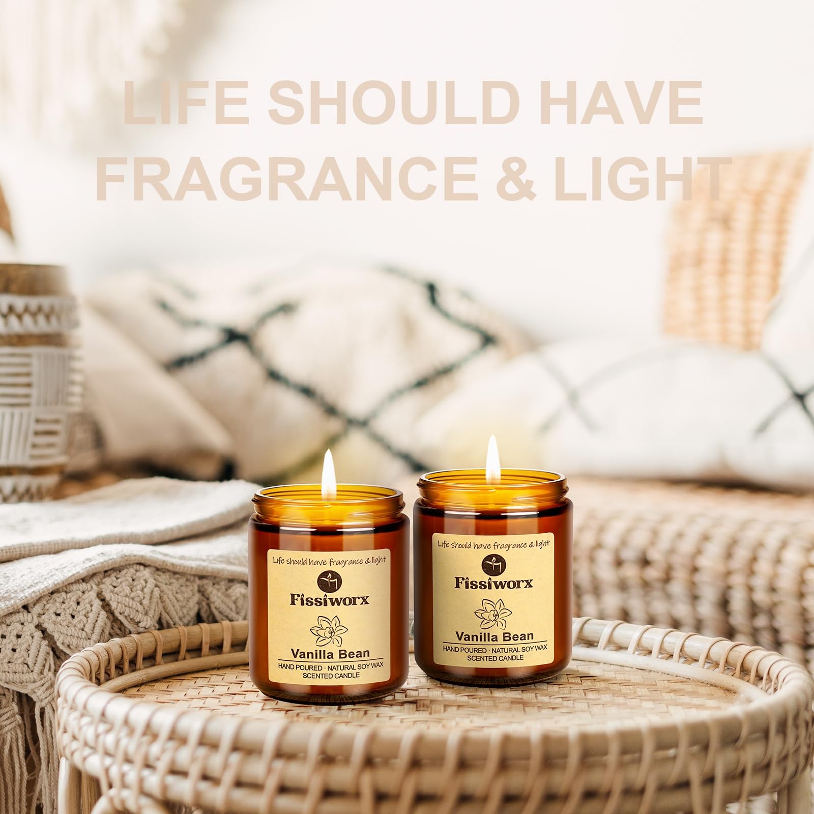 Fissiworx Vanilla Scented Candle Set 2 Pack, for Home 2