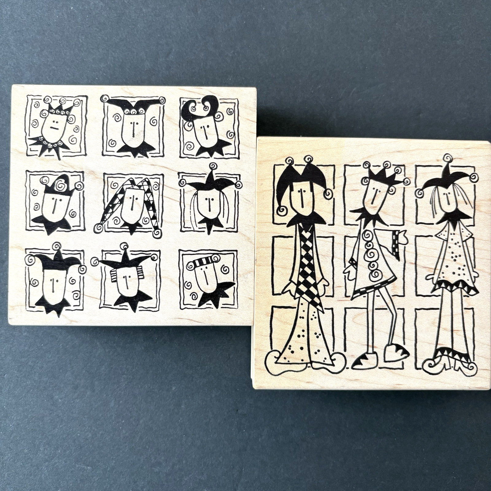 Magenta Court Jester LOT of 2 Clowns Set Frames Rubber Stamps 23.388Q 23.390P