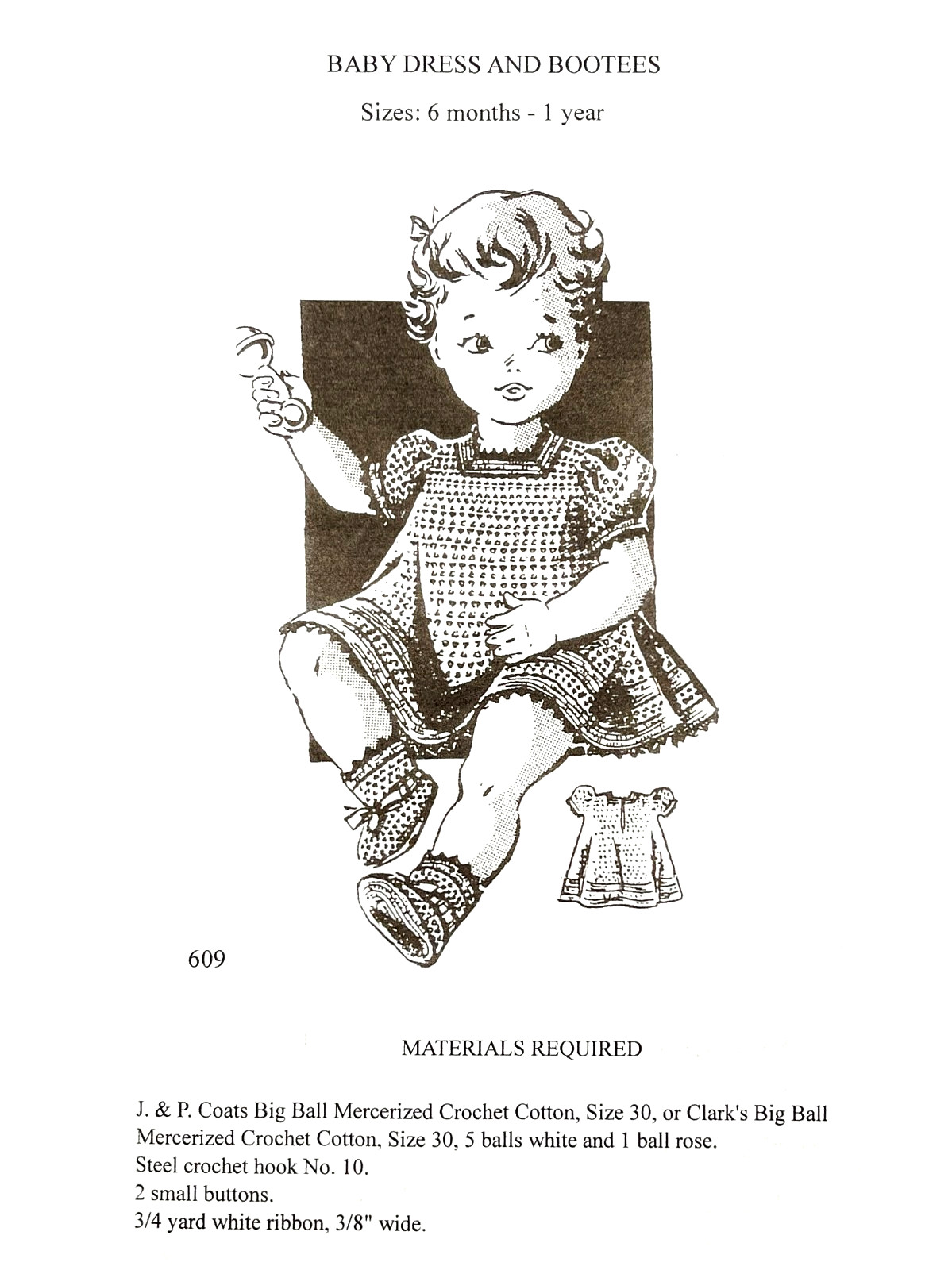 Baby Dress & Booties Pattern Sizes 6 months – 1 year (Reprint)