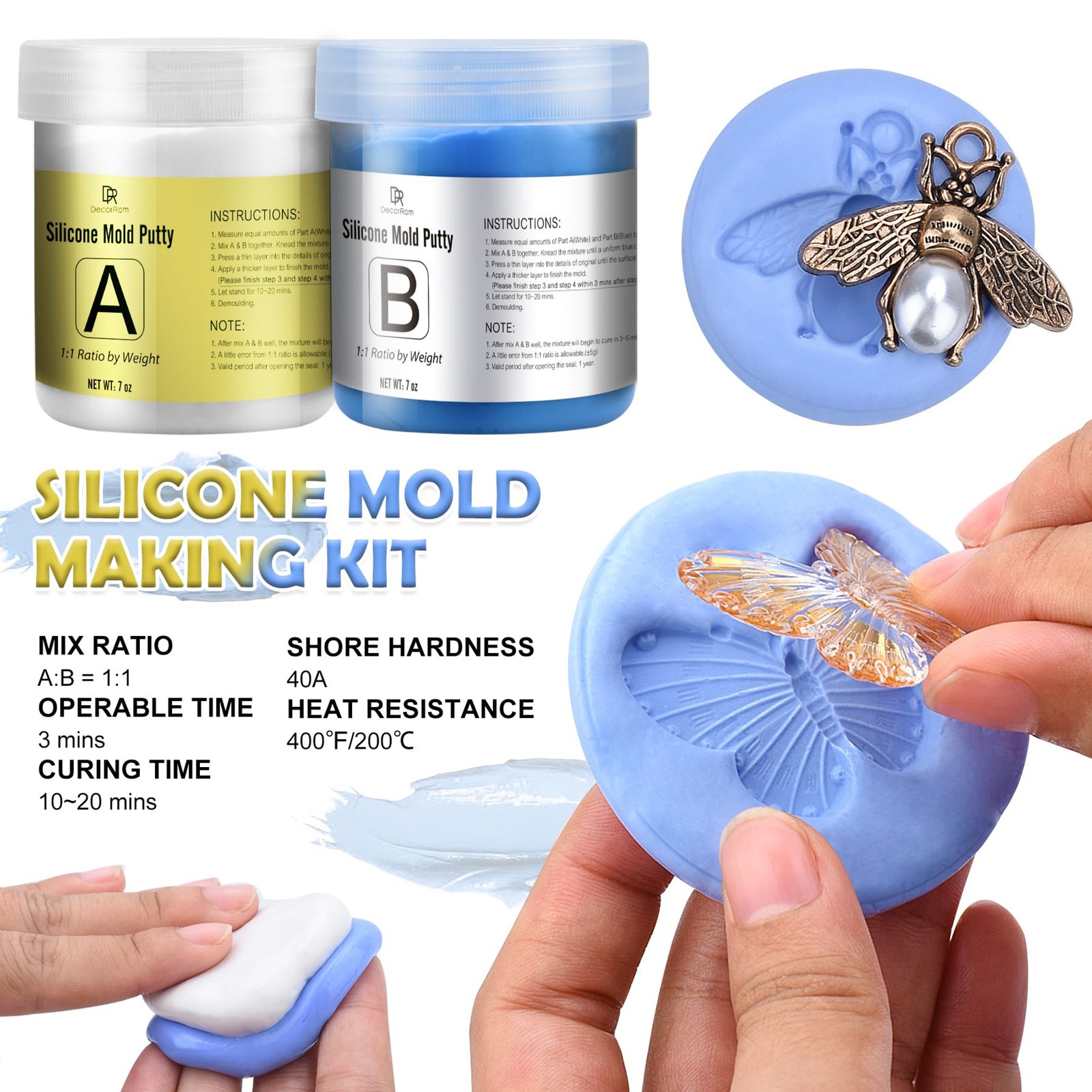 DecorRom Silicone Putty – 7/8 LB Flexible Silicone Mold Making Kit – Easy 1:1 Mi