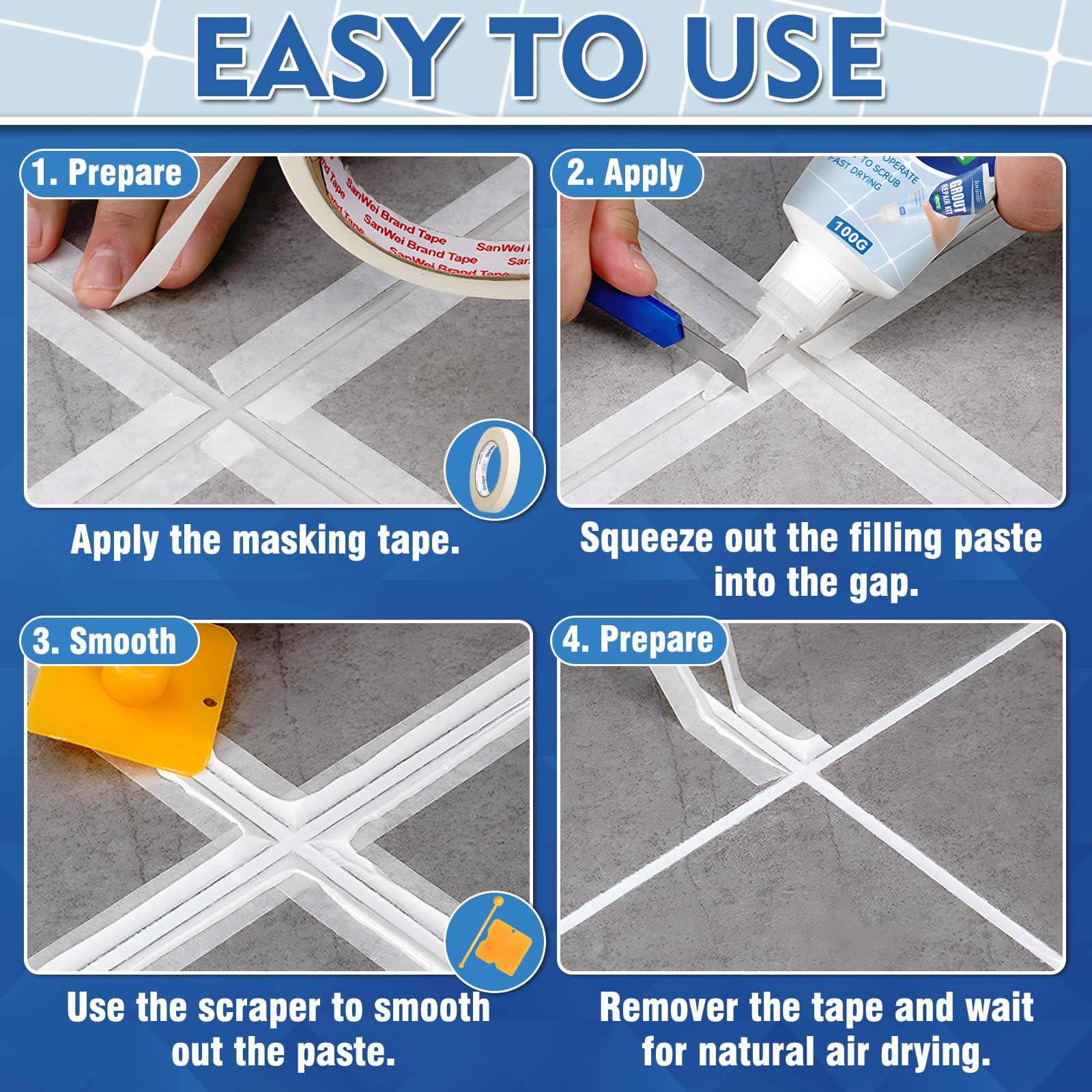 Tile Grout Repair Kit, White Fast Drying Filler for Bathroom,