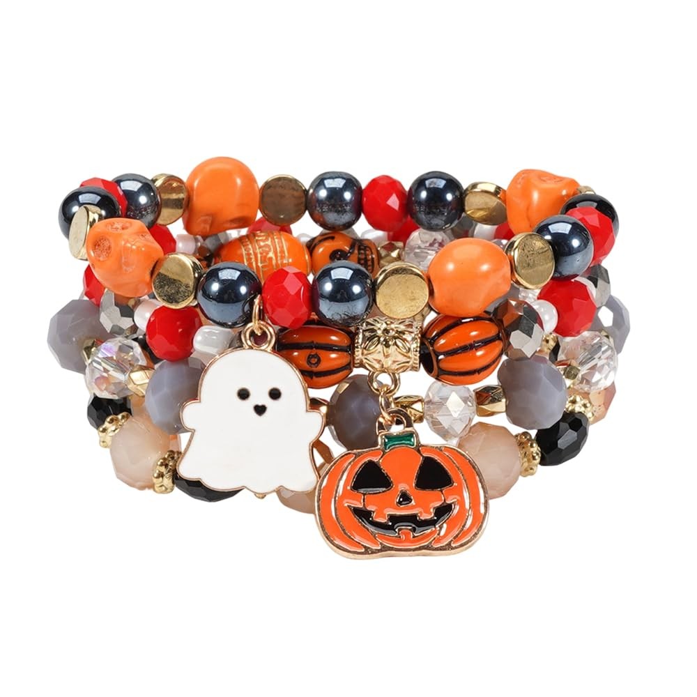 Halloween Bracelet Set Stack Spooky BOO Vinyl Disc Bead Artificial Crystal – 01