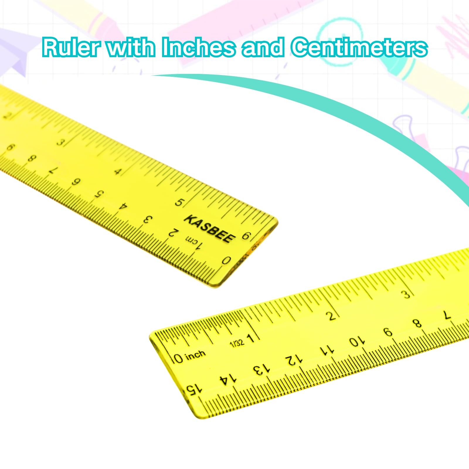 6 Inch Rulers, Colored Clear Centimeters 6 Inches, assorted colors