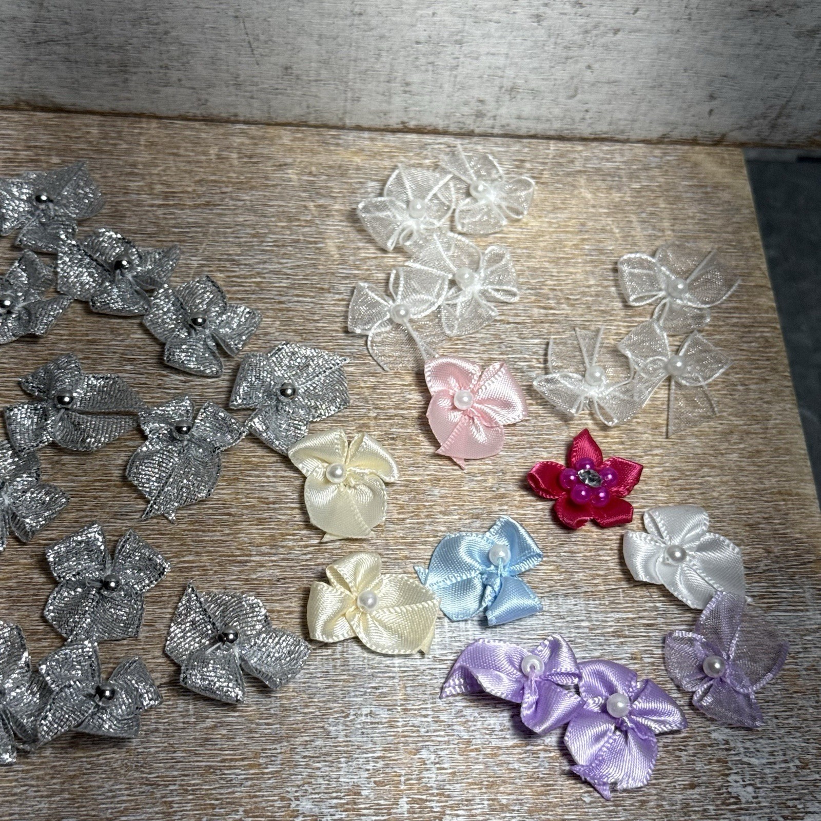 Lot of 47 Unbranded Artificial Flowers Assortment Florals, Colors Silver 1″