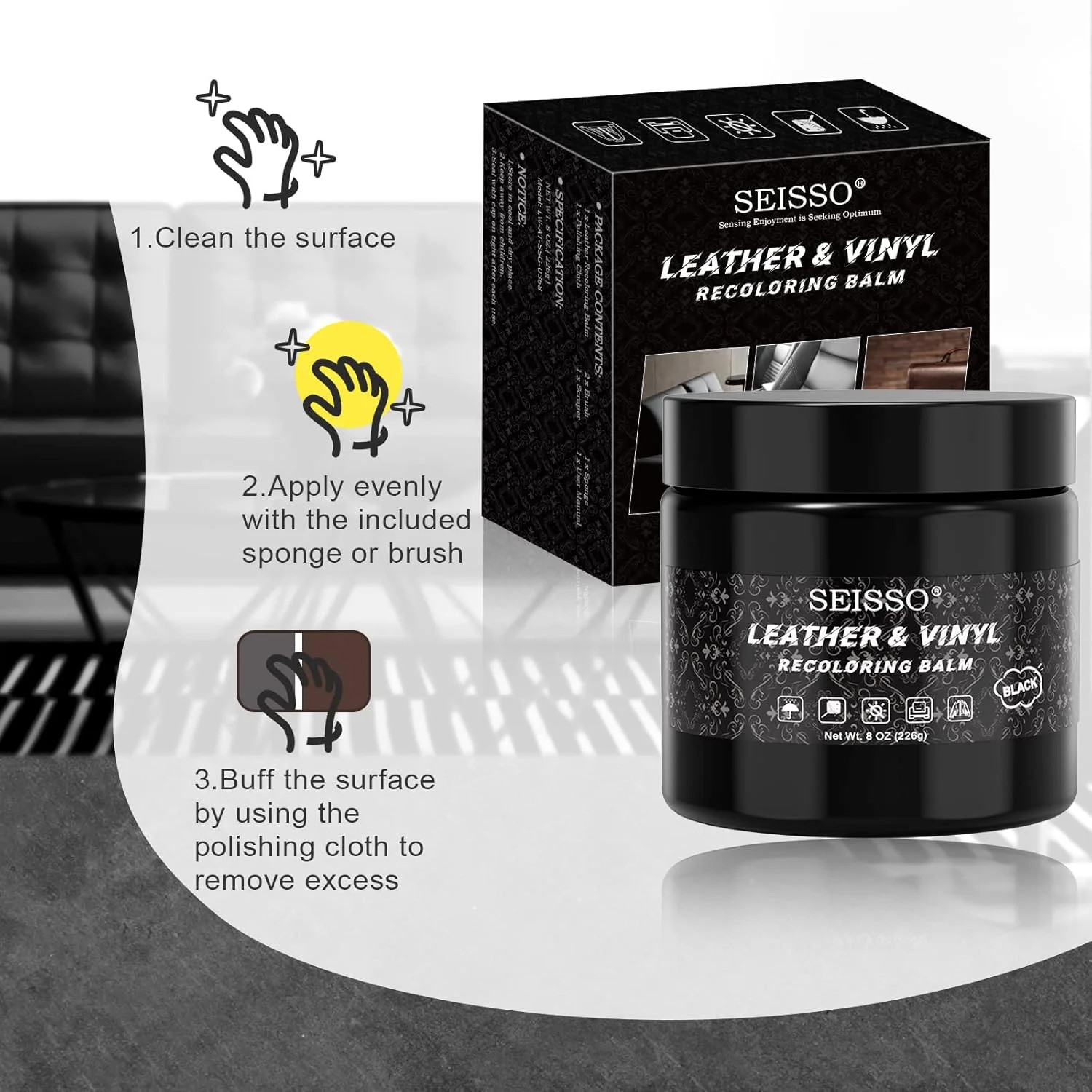 SEISSO Leather Recoloring Balm, Leather Repair Kit for Furniture, Leather Scratc
