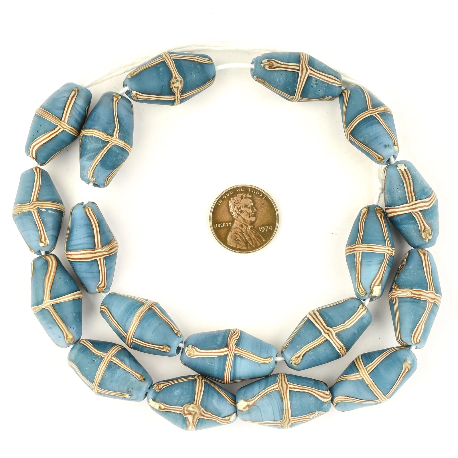 Turquoise Blue Java French Cross Beads 14mm Indonesia Bicone Glass Large Hole