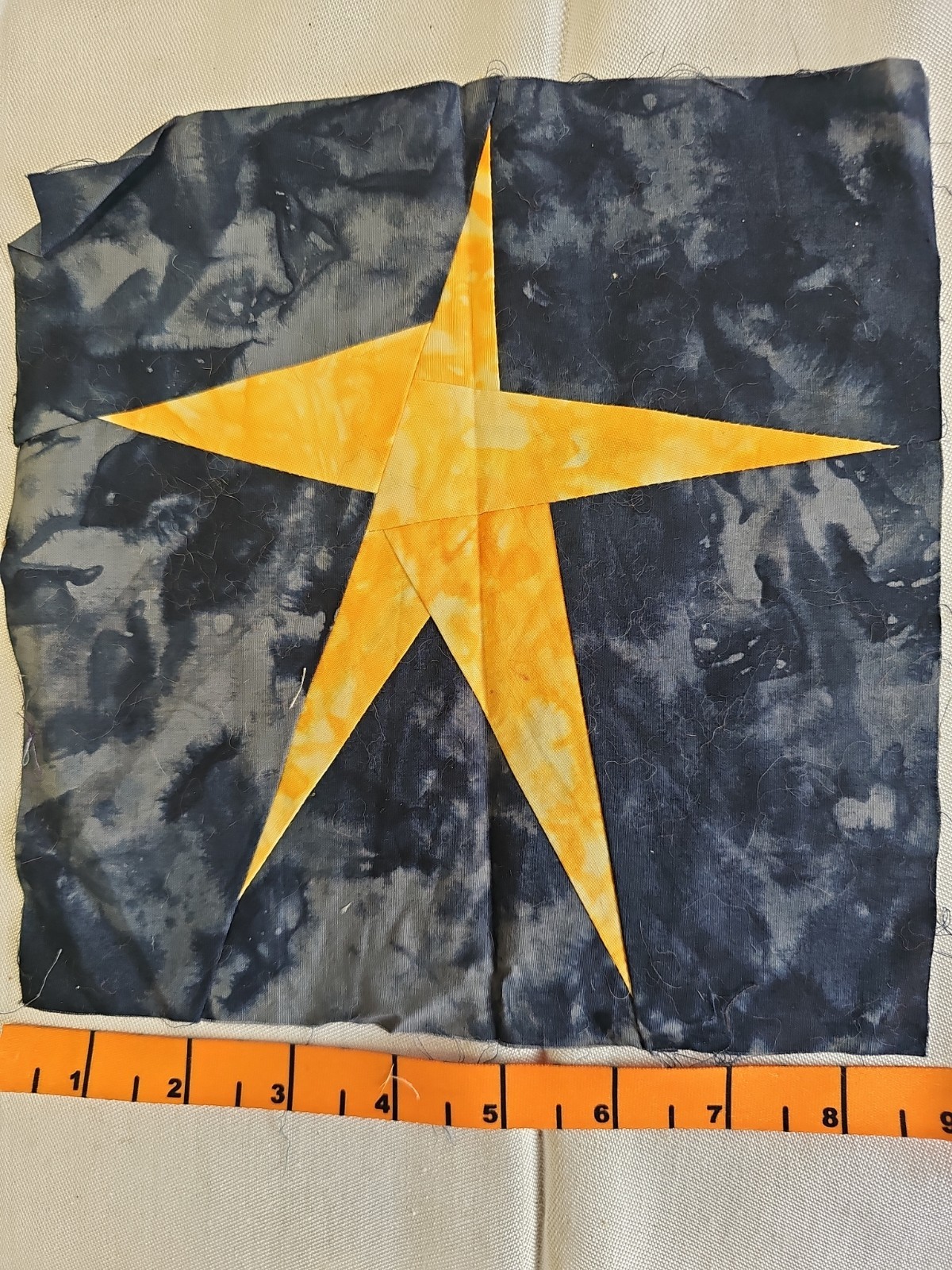 Set of 6 Machine Sewn Quilt Squares 8X8 Black Tie-Die Bold Stars Colors New