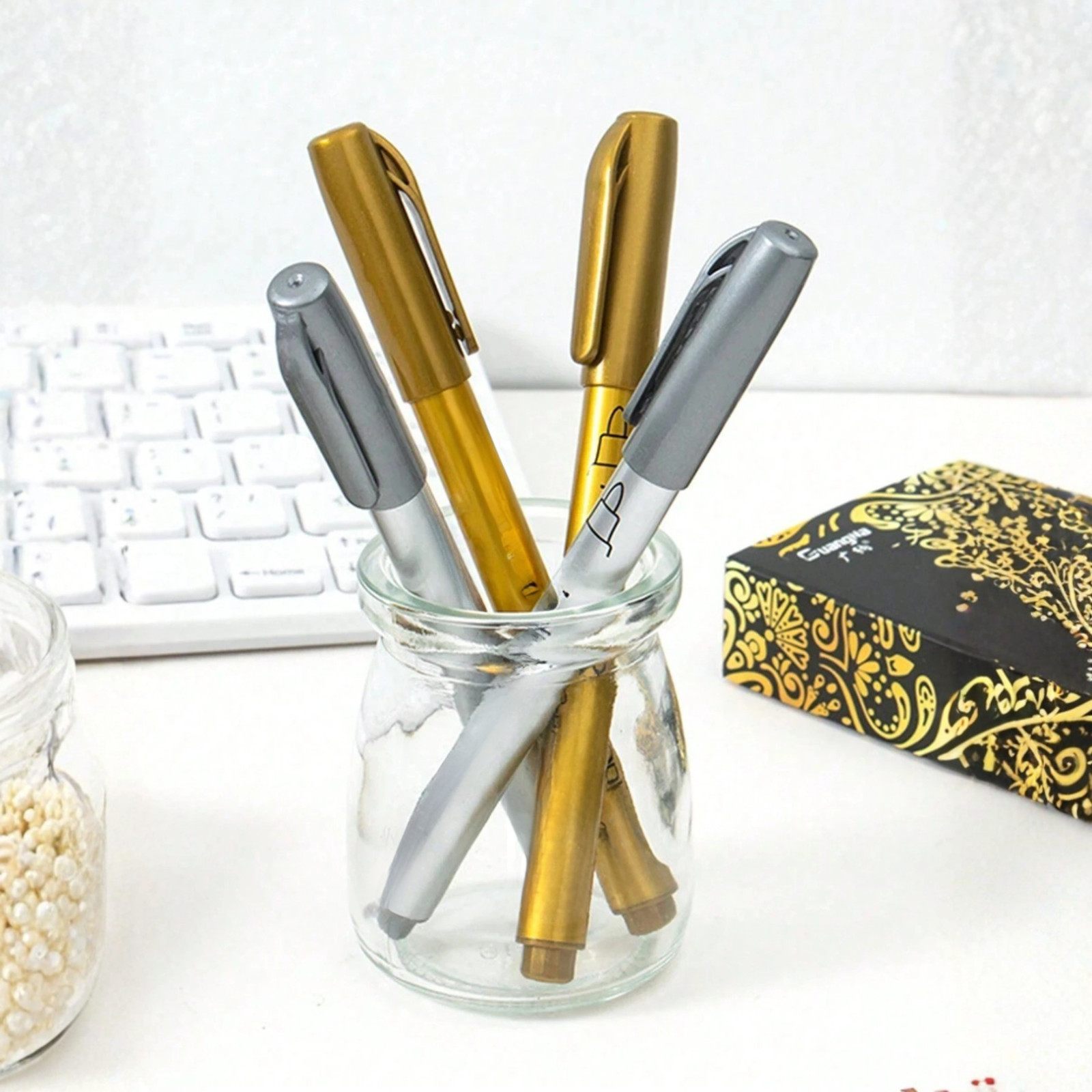 2pcs Gold Silver Metallic Paint Pens Acrylic Markers DIY Craft Scrapbook Card