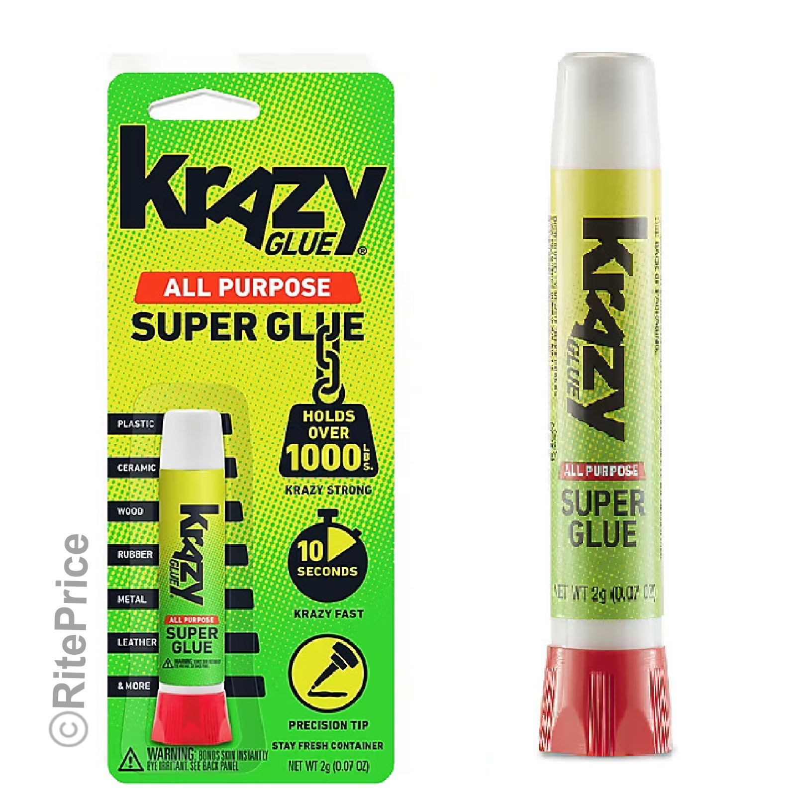 2 Pcs Krazy Glue 0.07oz Instant Thick Super Glue All Purpose Fast Drying Tube