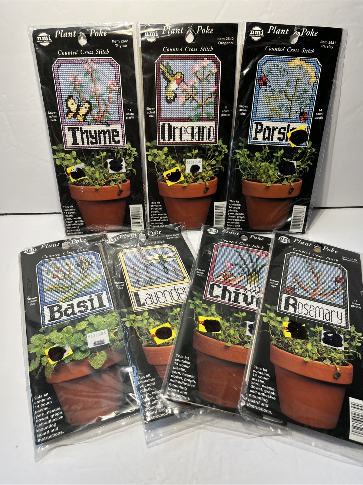 Plant Poke Cross Stitch Kit HERBS Lot/7 NEW Oregano Chives Parsley Thyme Basil +