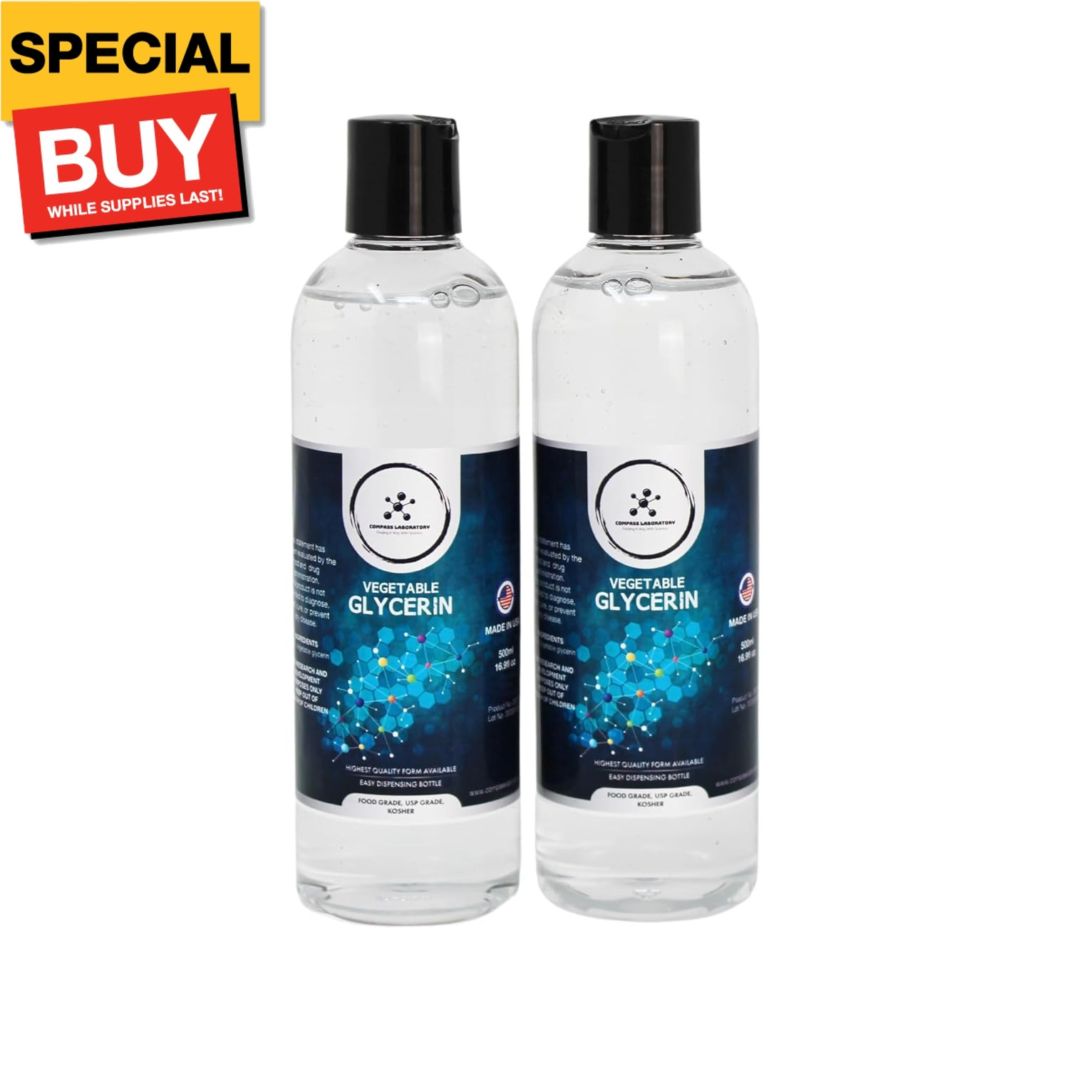 Vegetable Glycerin 2 Pack, Pure VG, USP Kosher Food Grade VG Liquid for Soaps, L