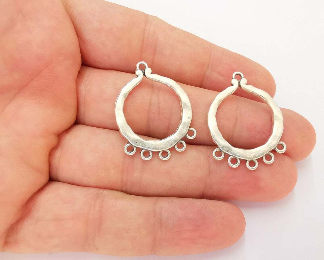 2 Dangle Circle Connector Charms Earring base Antique Silver Plated G22701