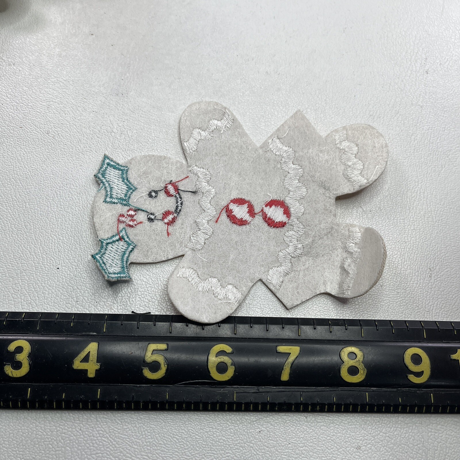 GINGERBREAD WOMAN Cookie Patch Red Buttons White Ruffles Christmas Holly B010