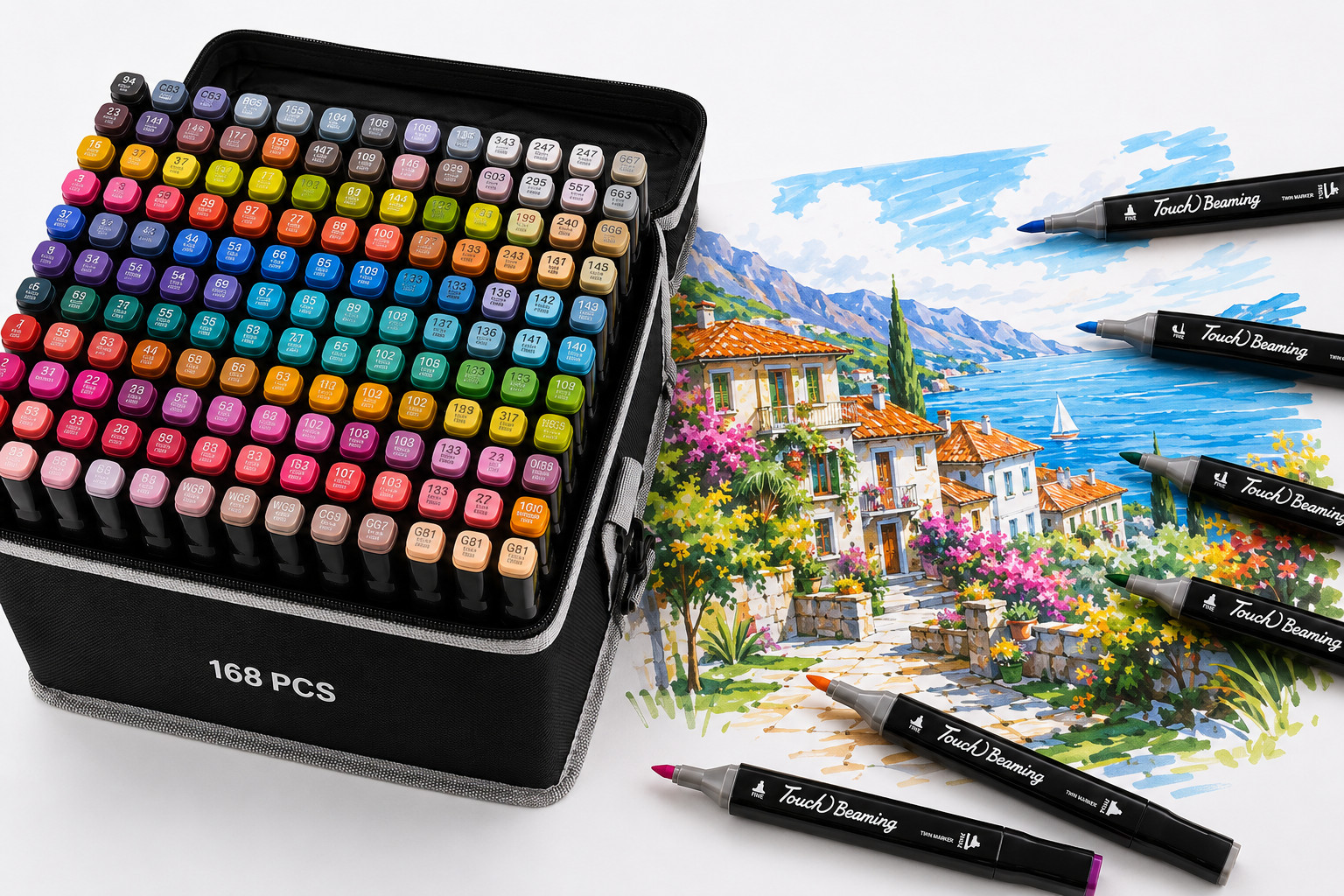 168 Colors Dual Tip Alcohol Markers Art Set Sketch Drawing Pens w/ Carry Case