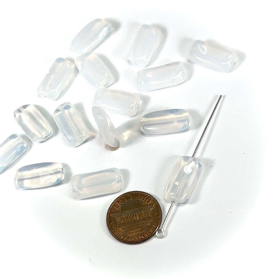 Czech Pressed Druk Twisted Rectangle Glass Beads 18x9mm White Opal 15pcs CL418