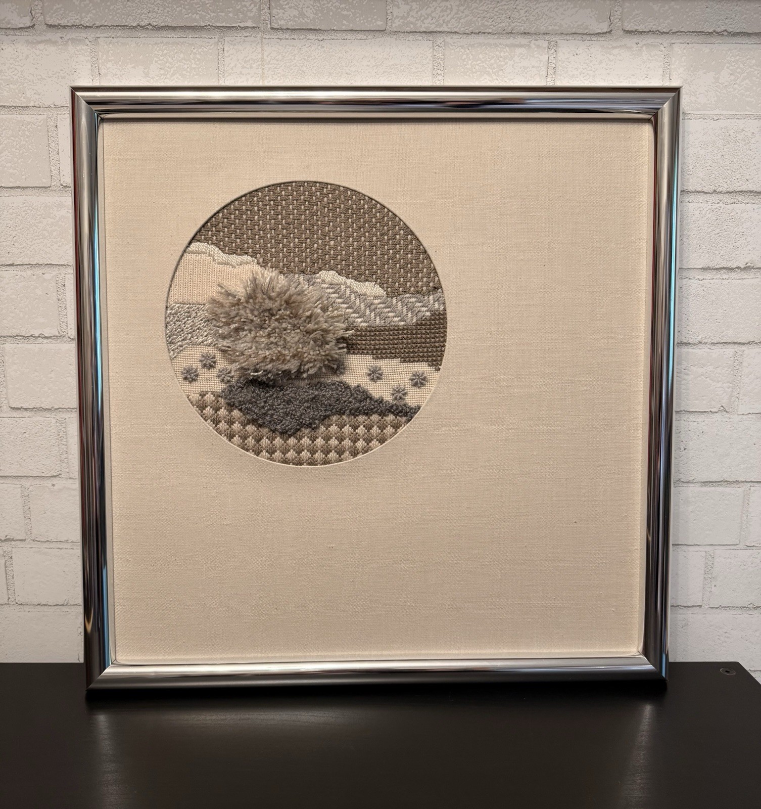 MCM Vintage Framed Picture Abstract Textile Art Weaving Needlepoint Retro Modern