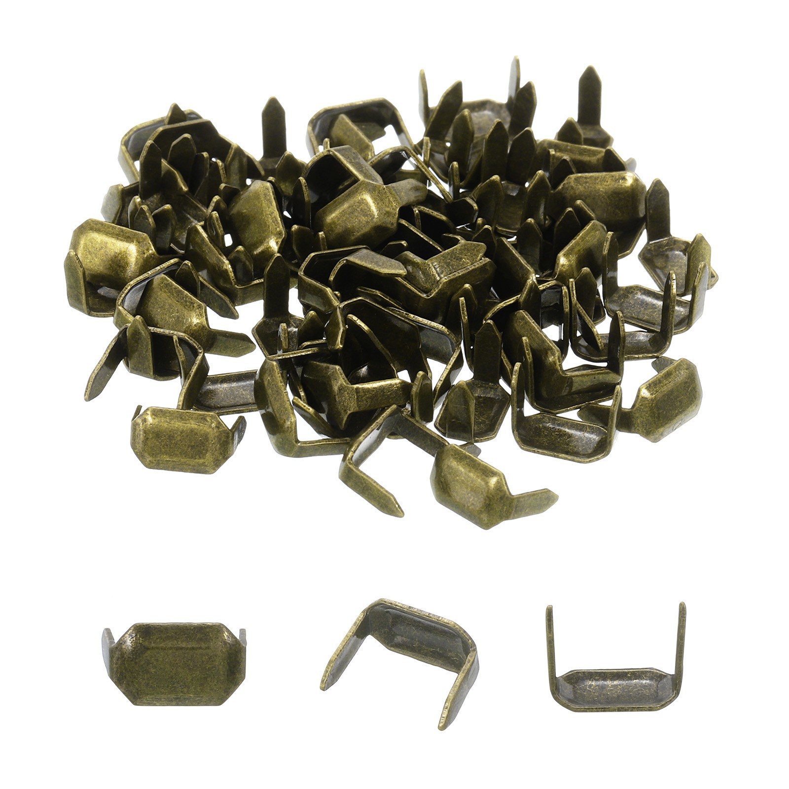 50Pcs Brass Leather Staples 8mm Two Prong Belt Loops Fasteners Bronze